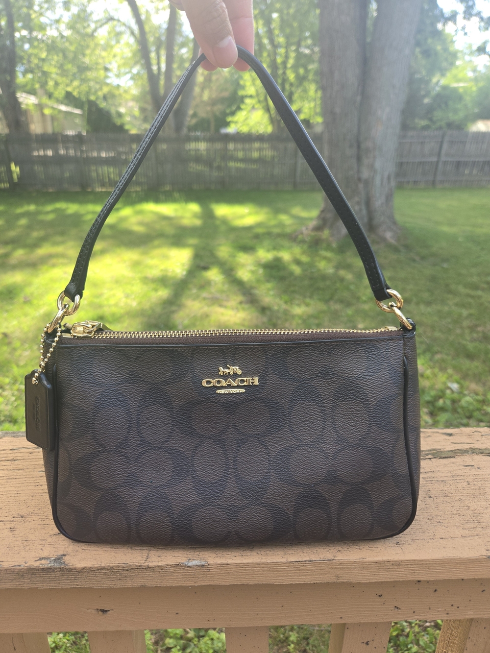 Coach Brown Signature C Gold Hardware Shoulder Bag #F58321